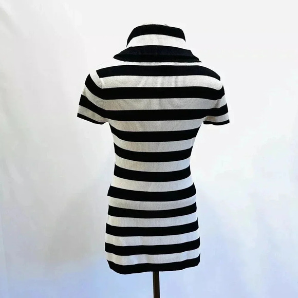 INC Women Short Sleeve Pullover Turtleneck Striped Black/White Sweater Size PM - Picture 9 of 13